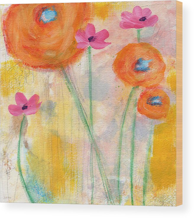 Flowers Wood Print featuring the painting With The Breeze- Art by Linda Woods by Linda Woods