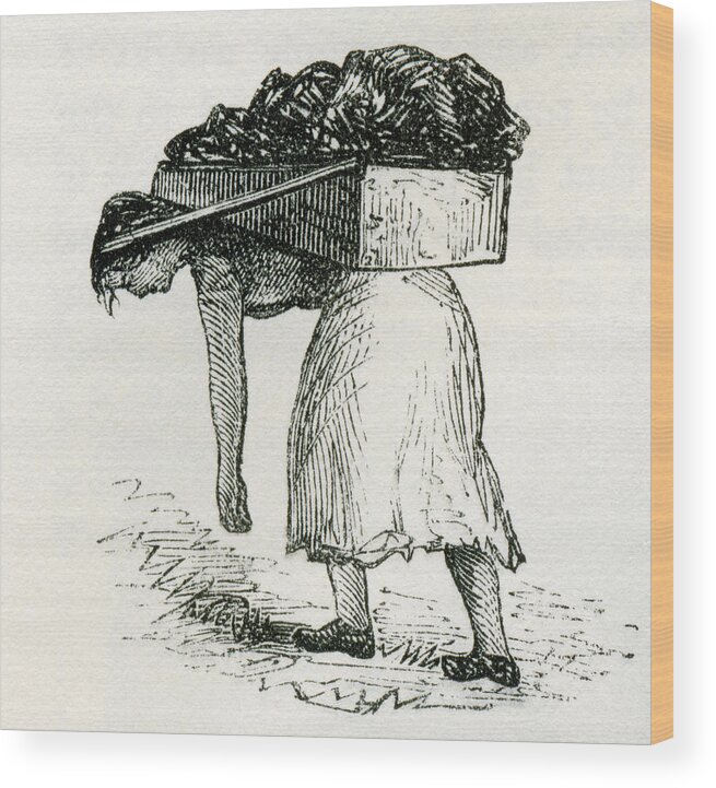 Bad Wood Print featuring the drawing Woman Carrying Coal To Surface In East by Vintage Design Pics