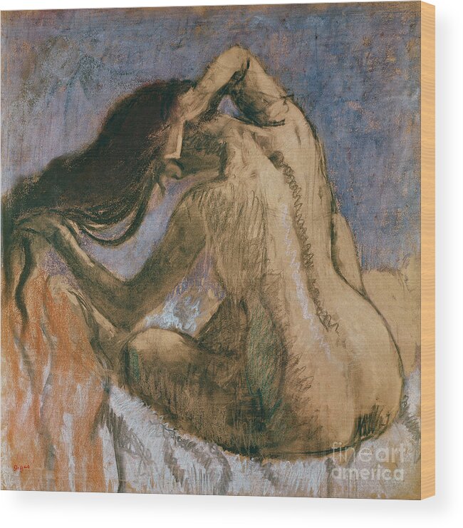 Degas Wood Print featuring the pastel Woman Combing her Hair by Edgar Degas