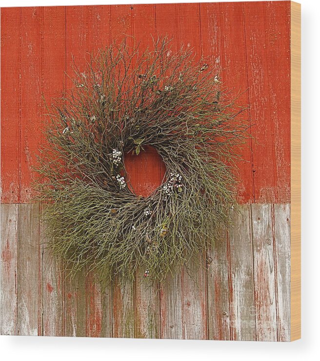 Americana Wood Print featuring the photograph Wreath on The Barn by Nicola Fiscarelli