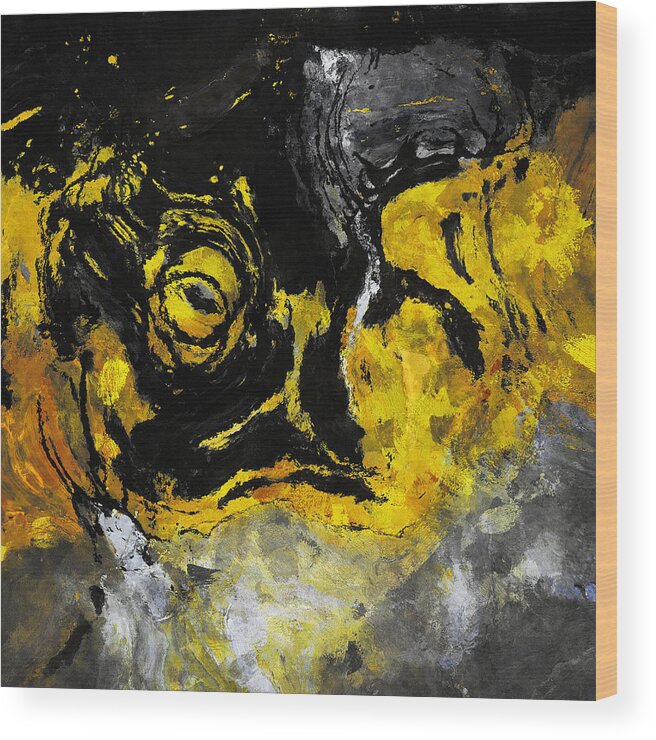 Abstract Wood Print featuring the painting Yellow and Black Abstract Art by Inspirowl Design