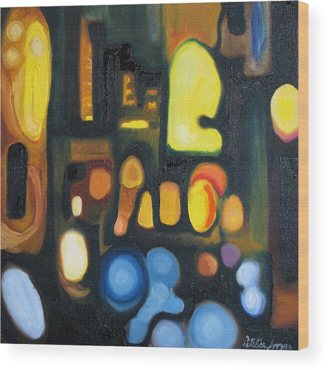 Abstract Wood Print featuring the painting Yellow and Blue by Patricia Arroyo