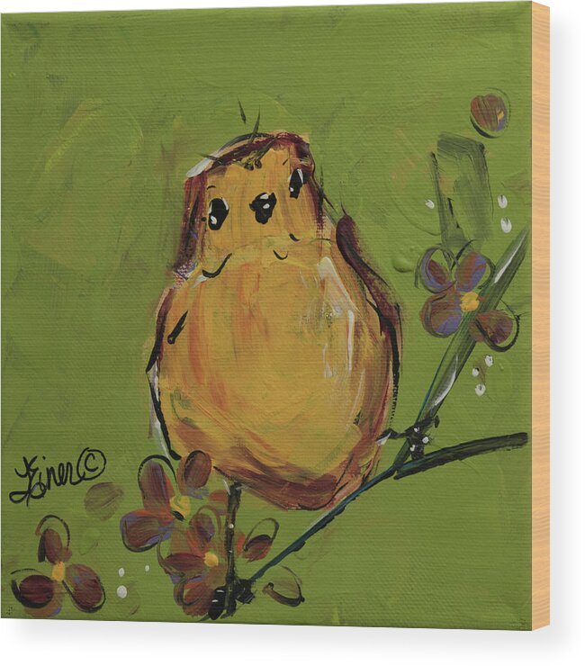 Bird Wood Print featuring the painting Yellow Bird by Terri Einer