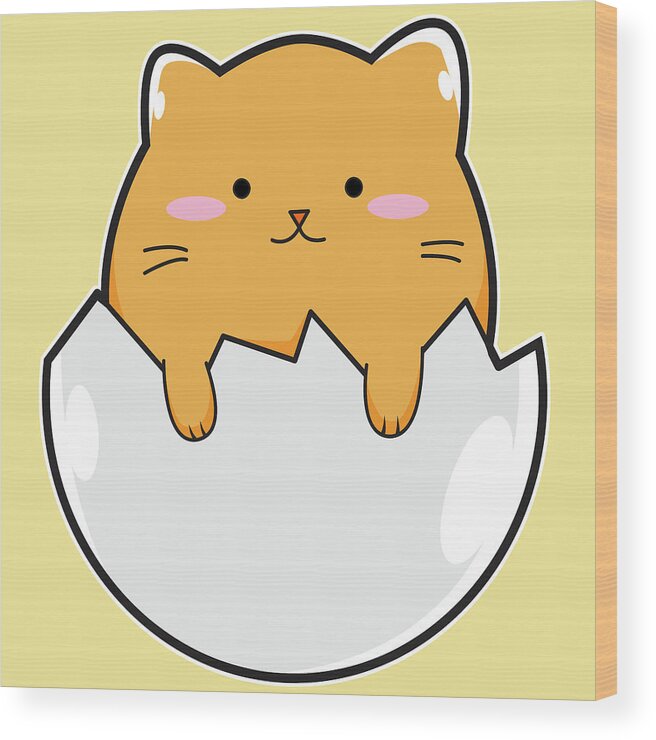 America Wood Print featuring the digital art Yellow Cat Egg by Catifornia Shop