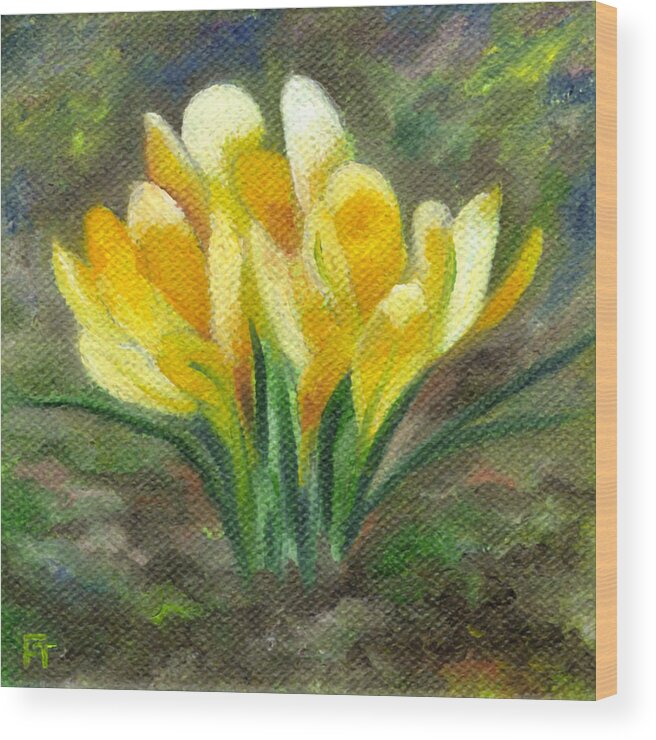 Crocus Wood Print featuring the painting Yellow Crocus by FT McKinstry