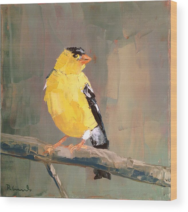Bird Wood Print featuring the painting Yellow Finch by Nathan Rhoads