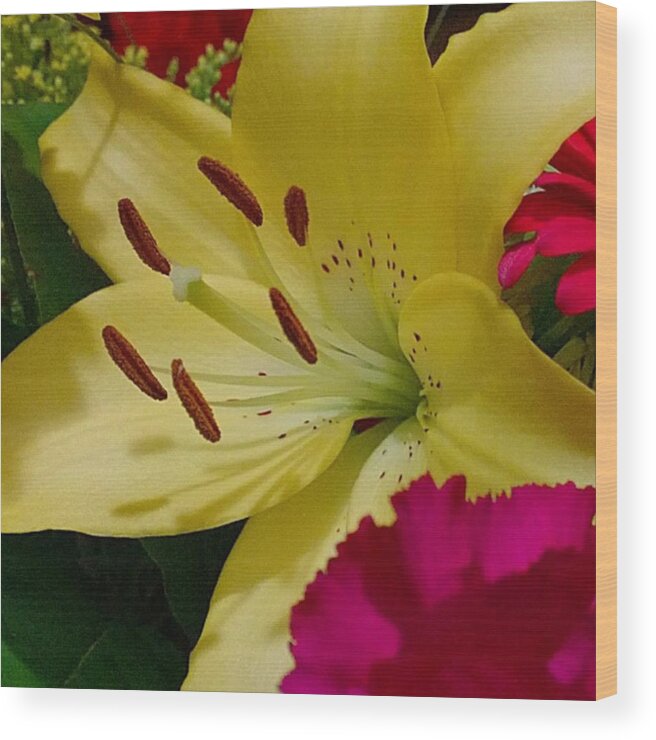Plants Wood Print featuring the photograph #yellow #lily Detail. Love The Pollen by Shari Warren