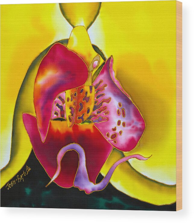 Jean-baptiste Design Wood Print featuring the painting Yellow Orchid by Daniel Jean-Baptiste
