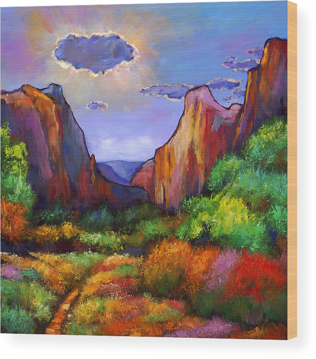 Southwest Landscapes Wood Print featuring the painting Zion Dreams by Johnathan Harris