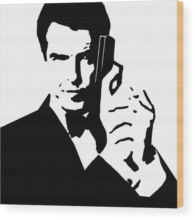 007 Wood Print featuring the drawing 007 - Pierce Brosnan by Masha Batkova