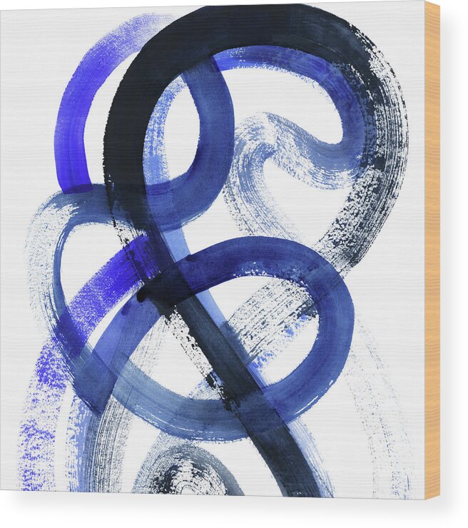 Abstract Wood Print featuring the painting Blue Kinesis Vi #1 by Grace Popp