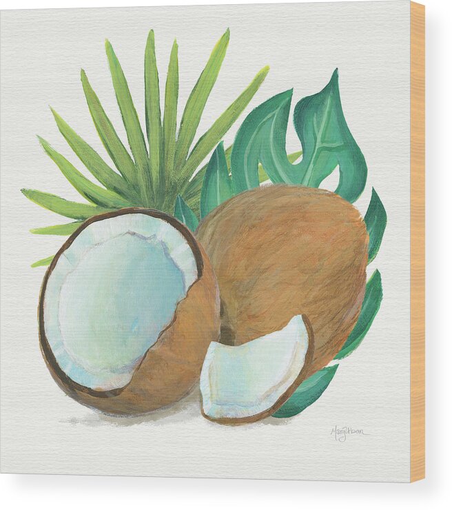 Brown Wood Print featuring the painting Coconut Palm V #1 by Mary Urban