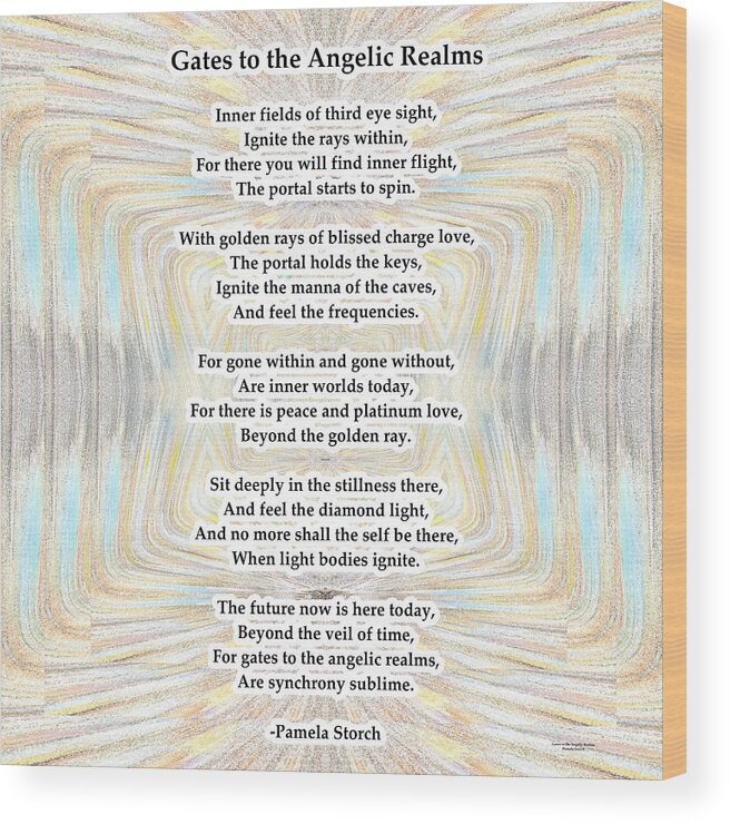Pamela Storch Wood Print featuring the digital art Gates to the Angelic Realms Poem by Pamela Storch