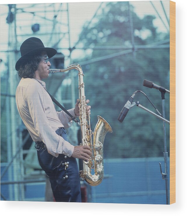 Event Wood Print featuring the photograph Gato Barbieri Performs At Newport #1 by David Redfern