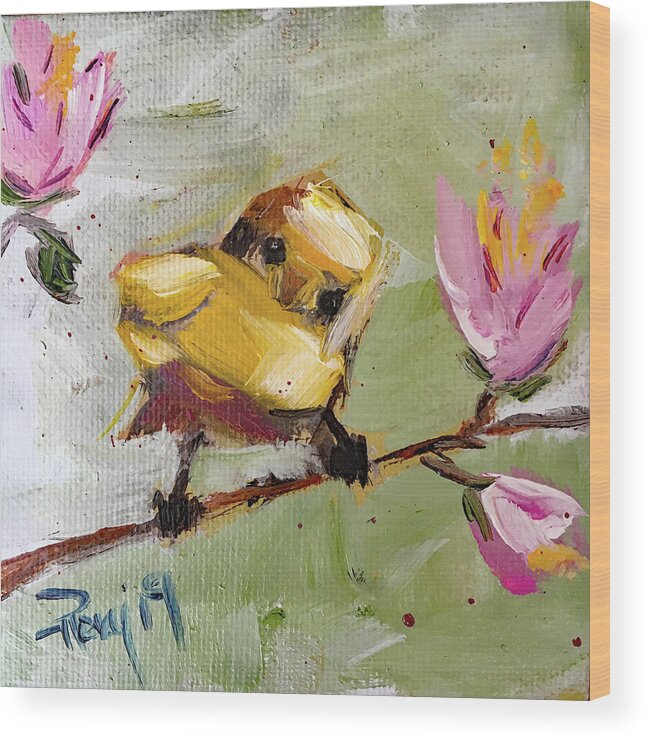 Bird Wood Print featuring the painting Hey Cutie by Roxy Rich