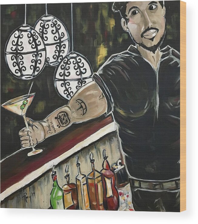 Bartender Wood Print featuring the painting I'm off at 2 by Roxy Rich