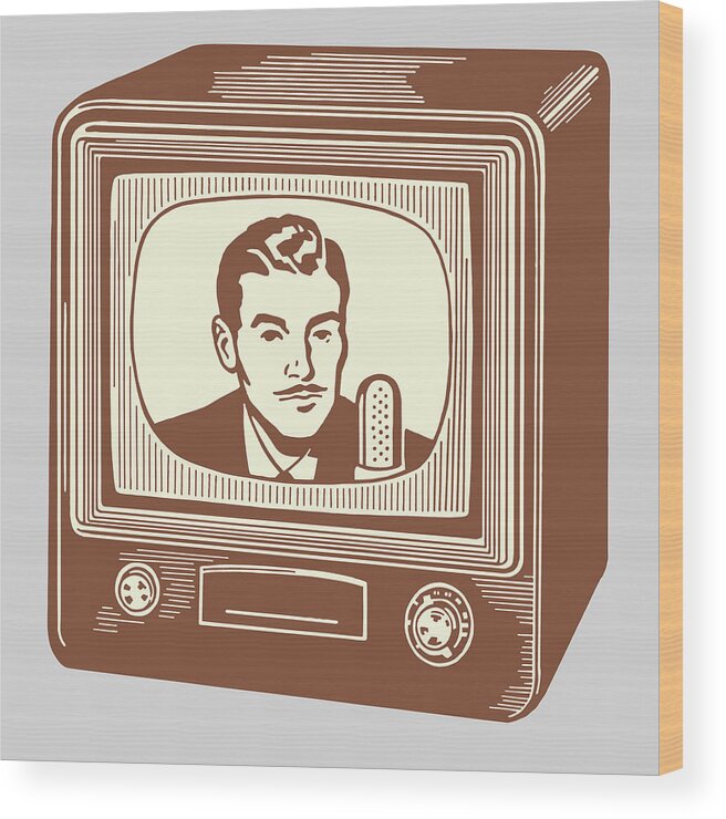 Actor Wood Print featuring the drawing Man on Small Television #1 by CSA Images