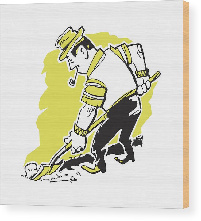 Adult Wood Print featuring the drawing Man Shoveling #1 by CSA Images