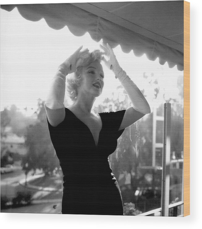 People Wood Print featuring the photograph Marilyn Monroe At The Beverly Hills #1 by Michael Ochs Archives