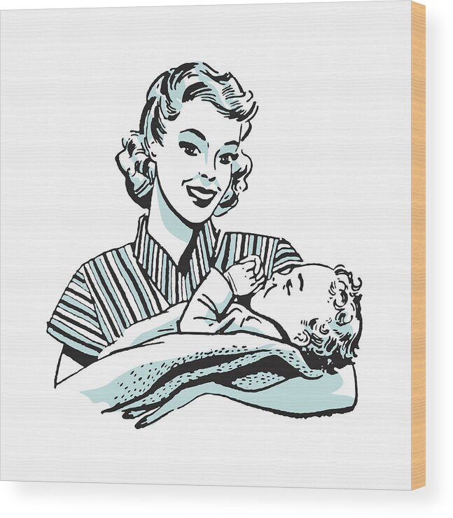 Adult Wood Print featuring the drawing Mother Holding Child #1 by CSA Images