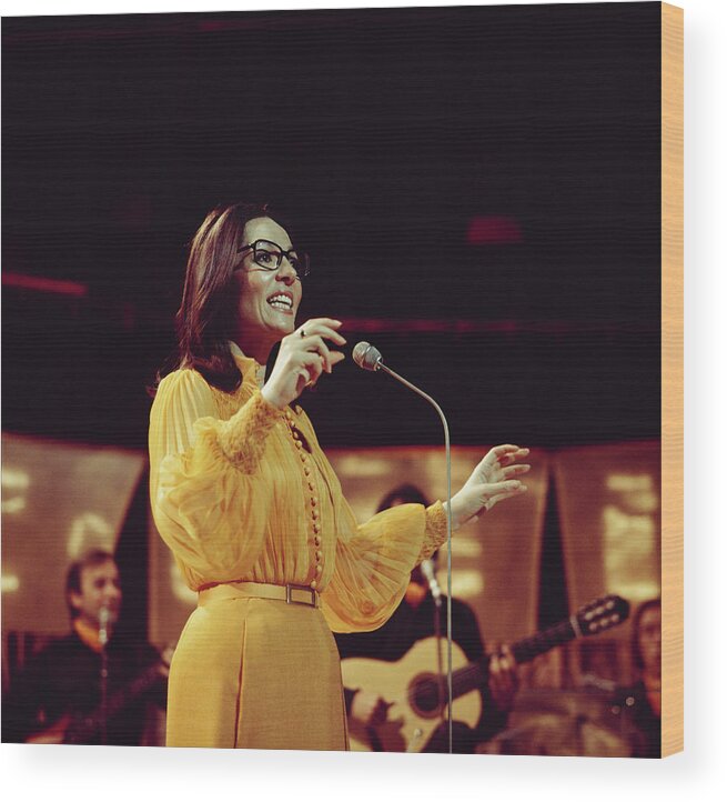 Singer Wood Print featuring the photograph Nana Mouskouri Performs On Tv Show #1 by Tony Russell