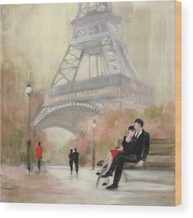 Black Wood Print featuring the painting Romantic Paris I Red Jacket #1 by Julia Purinton