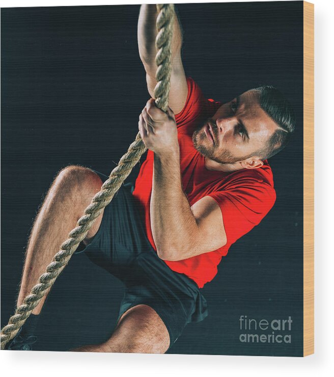 Rope Climbing Exercise #1 Wood Print by Microgen Images/science