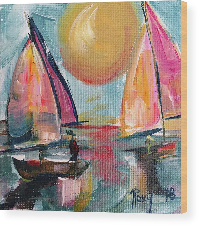 Harbor Wood Print featuring the painting Sail away with me by Roxy Rich