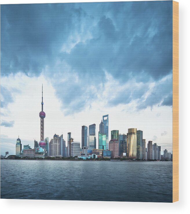Chinese Culture Wood Print featuring the photograph Shanghai Skyline #1 by Nikada