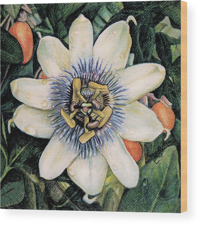 Passionflower Wood Print featuring the pastel Summer Passion by Tara D Kemp