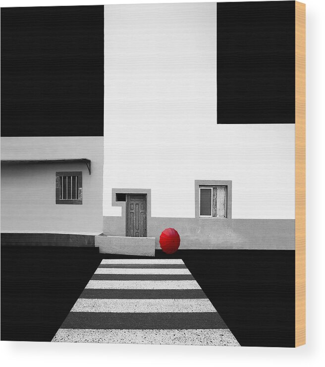 Architecture Wood Print featuring the photograph The Red Umbrella #1 by Inge Schuster