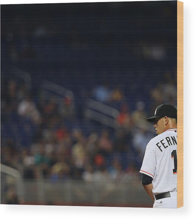 People Wood Print featuring the photograph Washington Nationals V Miami Marlins by Mike Ehrmann