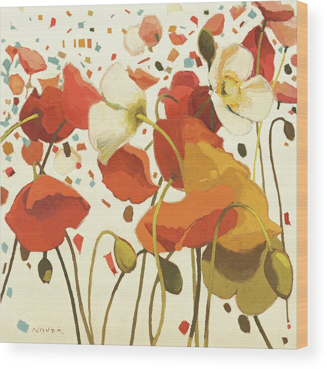 Beige Wood Print featuring the painting Coral Confetti #2 by Shirley Novak