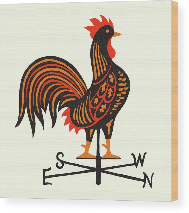 Agriculture Wood Print featuring the drawing Rooster Weathervane #3 by CSA Images