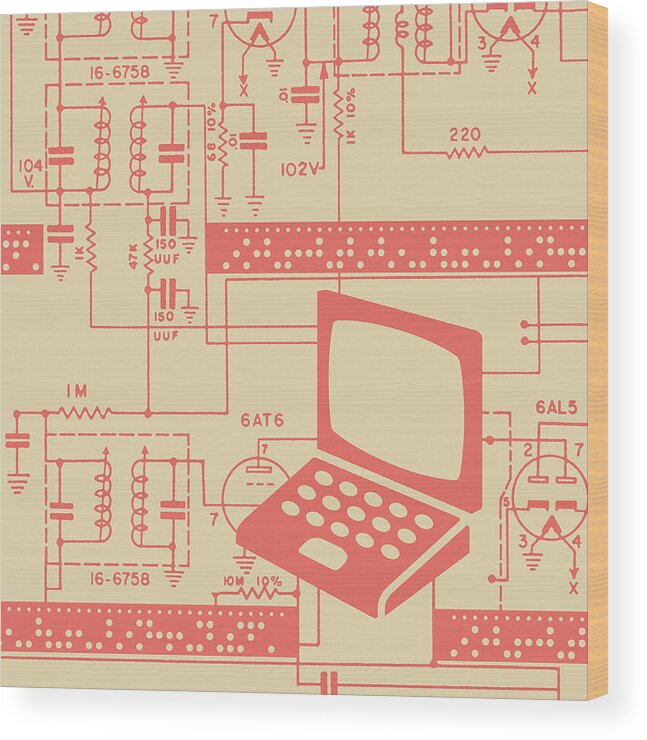 Business Wood Print featuring the drawing Laptop Computer #5 by CSA Images