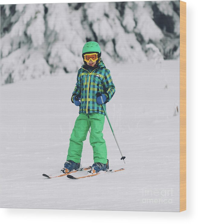 Skiing Wood Print featuring the photograph Boy Skiing #6 by Microgen Images/science Photo Library