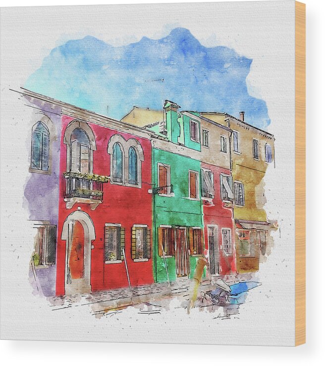 Venice Wood Print featuring the digital art Venice #watercolor #sketch #venice #italy #6 by TintoDesigns