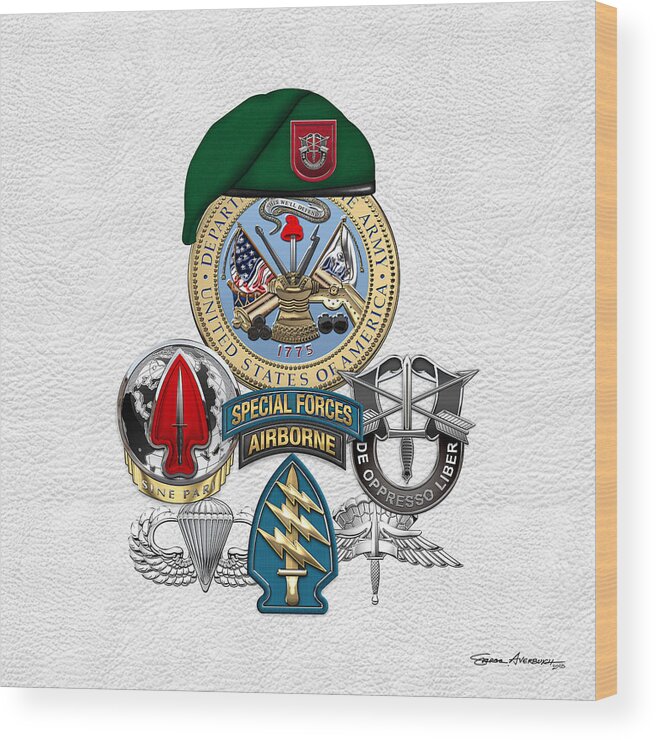 U.s. Army Special Forces Collection By Serge Averbukh Wood Print featuring the digital art 7th Special Forces Group - Green Berets Special Edition by Serge Averbukh