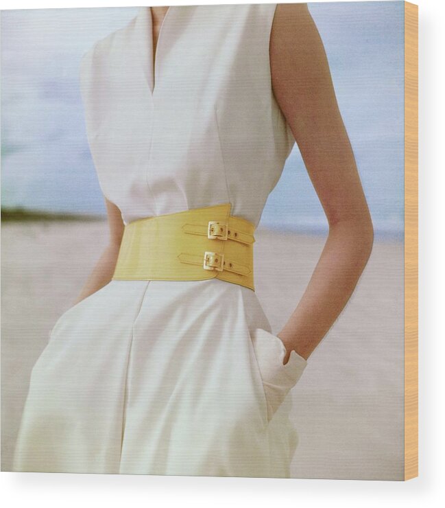 #new2022vogue Wood Print featuring the photograph A Belted Dress At The Beach by Serge Balkin