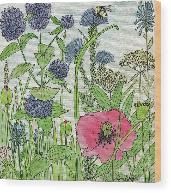 Garden Wood Print featuring the painting A Single Poppy Wildflowers Garden Flowers by Laurie Rohner