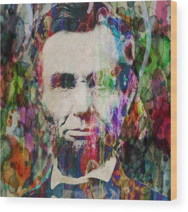 100 Dollars Wood Print featuring the painting Abraham Lincoln Watercolor by Robert R Splashy ART by Robert R Splashy Art Abstract Paintings