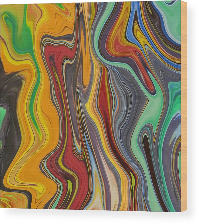 Abstract Wood Print featuring the painting Abstract Art - Colorful Fluid Painting Pattern by Patricia Piotrak