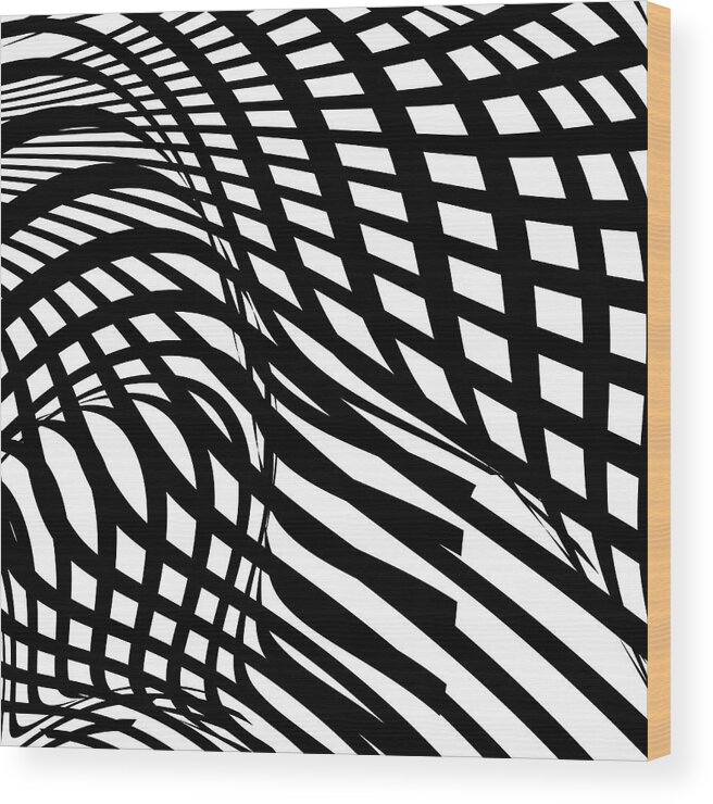 Curve Wood Print featuring the digital art Abstract Black And White Stripe Shape by Shuoshu