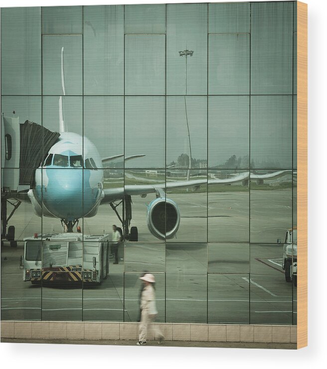 People Wood Print featuring the photograph Airport Reflections by Capturing A Second In Life, Copyright Leonardo Correa Luna