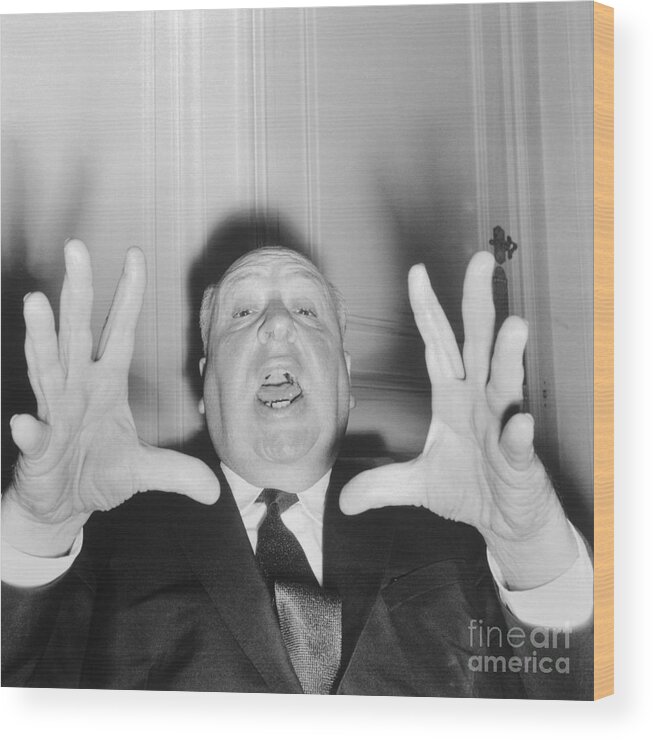Mature Adult Wood Print featuring the photograph Alfred Hitchcock Screaming For Camera by Bettmann