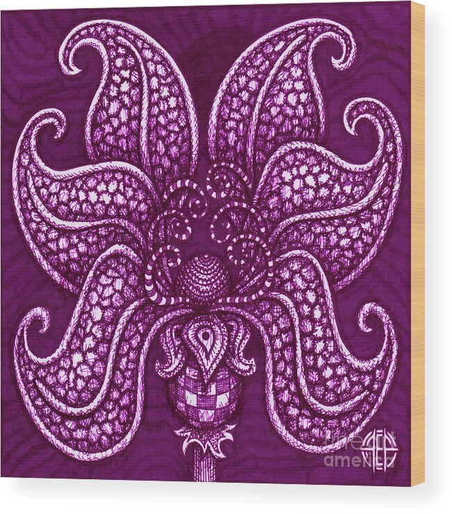 Boho Wood Print featuring the drawing Alien Bloom 20 by Amy E Fraser