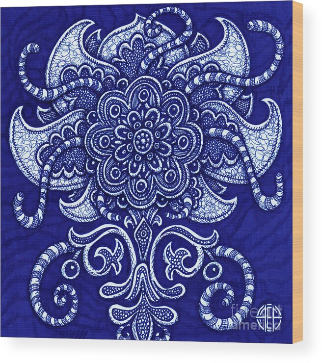 Boho Wood Print featuring the drawing Alien Bloom 22 by Amy E Fraser