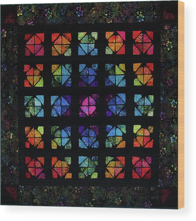 Art Quilt Wood Print featuring the tapestry - textile All the Colors by Pam Geisel