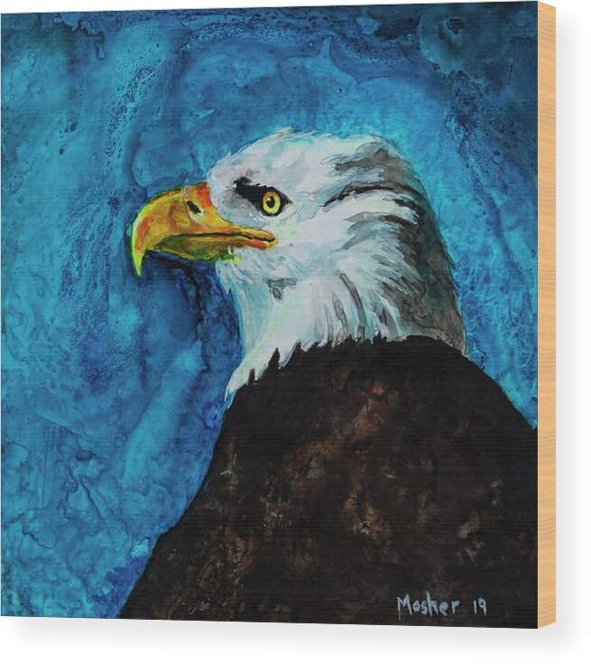 Raptor Wood Print featuring the painting American Eagle Portrait Painting by Rick Mosher