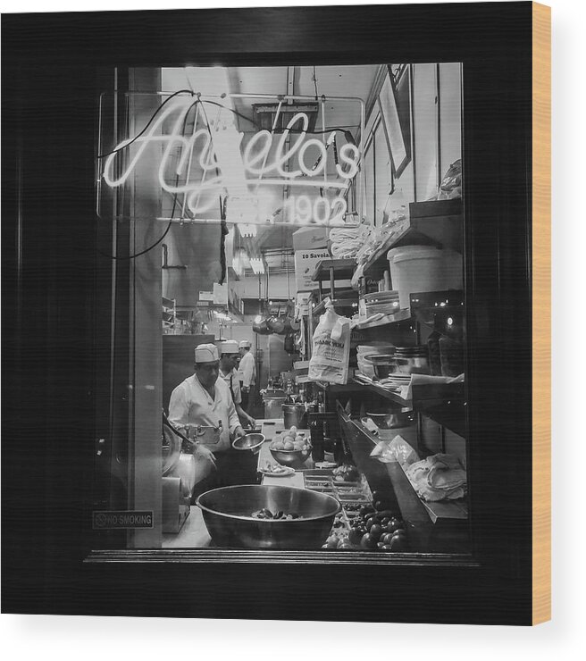 Angelo's Wood Print featuring the photograph Angelo's of Mulberry Street by Michael Gerbino